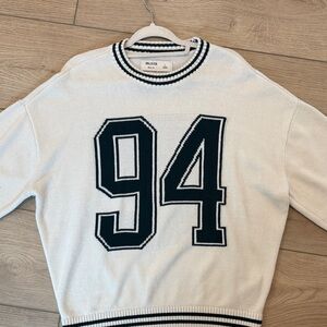 Hollister White and Black Numbered Sweater